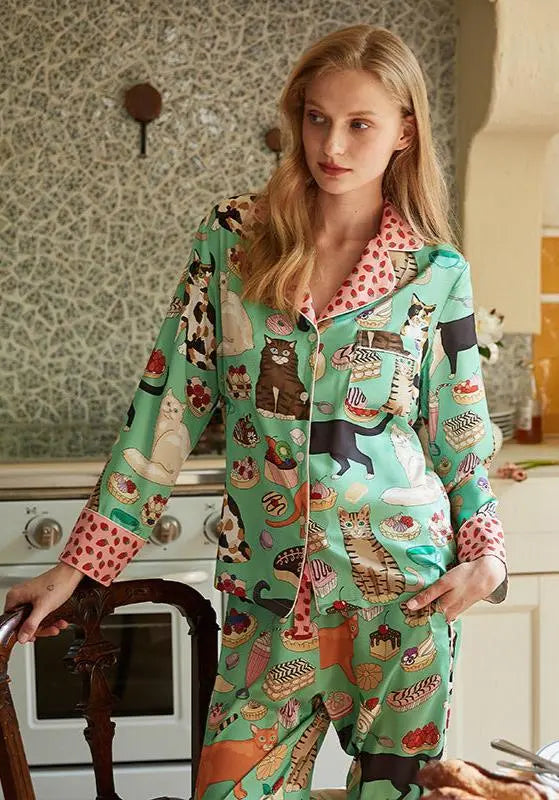 Kedi Baskılı Sevimli Pijama Takımı Zalle