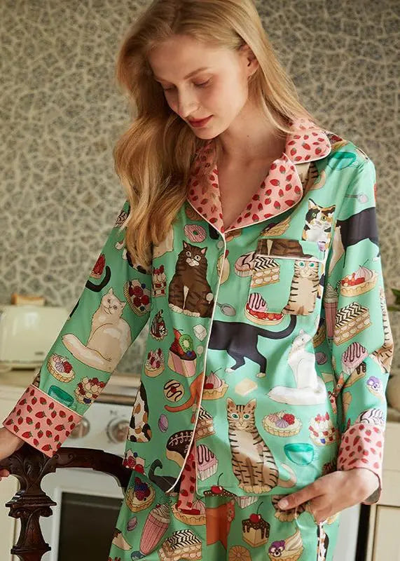 Kedi Baskılı Sevimli Pijama Takımı Zalle