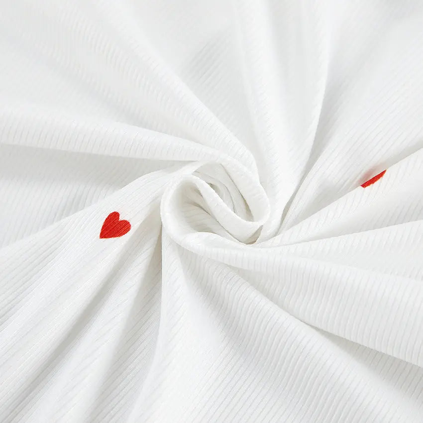 Kalp Baskılı Uzun Kollu Crop Pijama Takımı Zalle