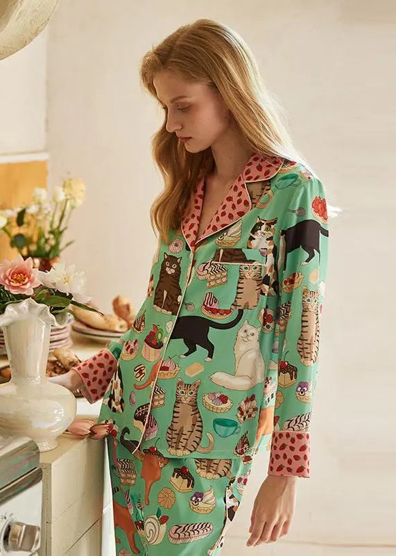 Kedi Baskılı Sevimli Pijama Takımı Zalle