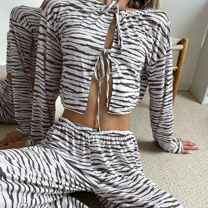 Leopar Desenli İpli Gömlek Pijama Takımı Zalle